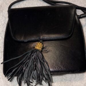 Elegant Black Leather Bag with Tassel